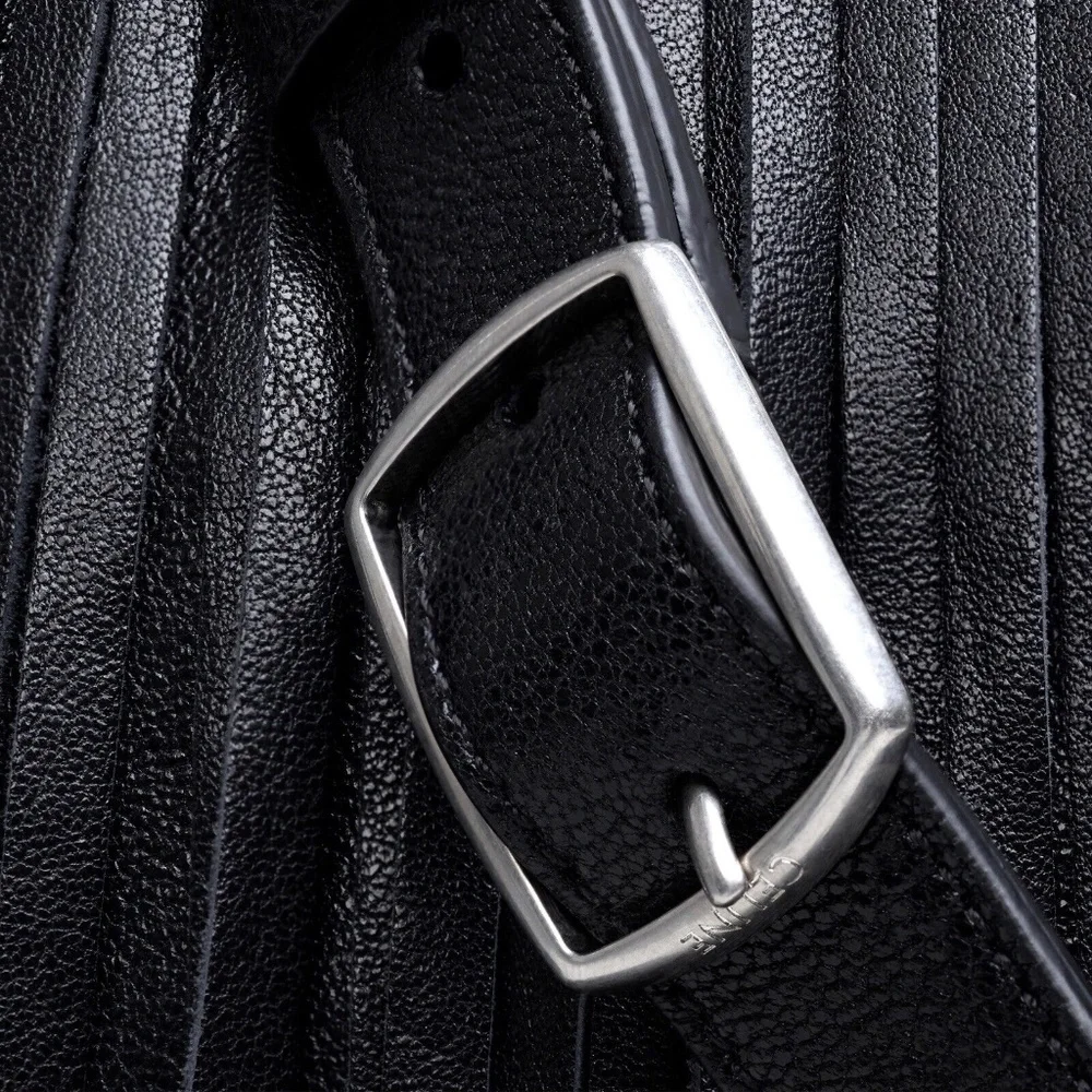 CELINE by Hedi Slimane RARE Fringe Black Bucket Bag in Studded Lambskin Leather! - Picture 8 of 13